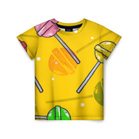 Детская футболка 3D с принтом Чупа-Чупс в Курске, 100% гипоаллергенный полиэфир | прямой крой, круглый вырез горловины, длина до линии бедер, чуть спущенное плечо, ткань немного тянется | конфеты | леденец | паттерн | сладость | узор | чупа чупс