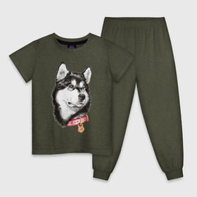 Детская пижама хлопок с принтом Маламут в Курске, 100% хлопок |  брюки и футболка прямого кроя, без карманов, на брюках мягкая резинка на поясе и по низу штанин
 | аляска | карандаш | маламут | рисунок | собака | хаски