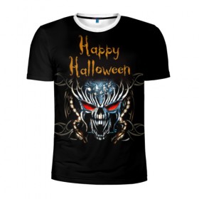 Мужская футболка 3D спортивная с принтом Happy Halloween в Курске, 100% полиэстер с улучшенными характеристиками | приталенный силуэт, круглая горловина, широкие плечи, сужается к линии бедра | 