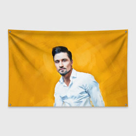 Флаг-баннер с принтом Билан в Курске, 100% полиэстер | размер 67 х 109 см, плотность ткани — 95 г/м2; по краям флага есть четыре люверса для крепления | Тематика изображения на принте: дима билан | певец | поп музыка