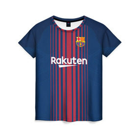 Женская футболка 3D с принтом Неймар Форма Барселона 2018 в Курске, 100% полиэфир ( синтетическое хлопкоподобное полотно) | прямой крой, круглый вырез горловины, длина до линии бедер | barca | barcelona | barsa | barselona | jr | neymar | барса | барселона | домашняя | неймар | нэймар | футбольная форма