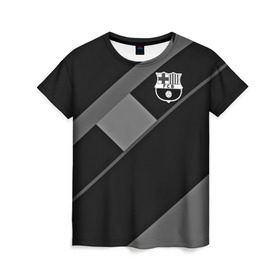 Женская футболка 3D с принтом FC Barcelona gray collection в Курске, 100% полиэфир ( синтетическое хлопкоподобное полотно) | прямой крой, круглый вырез горловины, длина до линии бедер | fc barcelona | мяч | спорт | футбол | чеппионат