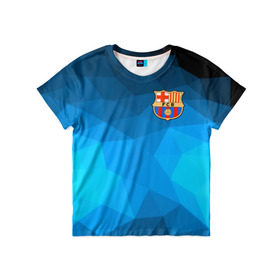 Детская футболка 3D с принтом FC Barcelona blue polygon 2018 в Курске, 100% гипоаллергенный полиэфир | прямой крой, круглый вырез горловины, длина до линии бедер, чуть спущенное плечо, ткань немного тянется | Тематика изображения на принте: fc barcelona | мяч | спорт | футбол | чеппионат 