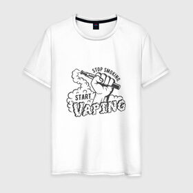 Мужская футболка хлопок с принтом Stop smoking, start vaping в Курске, 100% хлопок | прямой крой, круглый вырез горловины, длина до линии бедер, слегка спущенное плечо. | Тематика изображения на принте: 