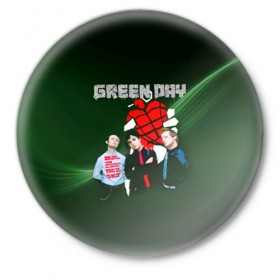 Значок с принтом Группа Green Day в Курске,  металл | круглая форма, металлическая застежка в виде булавки | american idiot | green day | альтернативный | билли джо армстронг | грин дей | группа | зелёный день | майк дёрнт | музыка | надпись | панк | поп | поппанк | рок | тре кул
