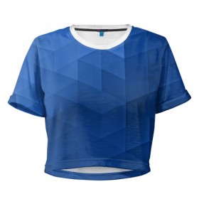 Женская футболка 3D укороченная с принтом trianse blue в Курске, 100% полиэстер | круглая горловина, длина футболки до линии талии, рукава с отворотами | Тематика изображения на принте: abstraction | абстракция | геометрия | грани | полигоны | сочетания | треугольники