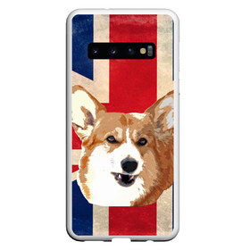 Чехол для Samsung Galaxy S10 с принтом Королевский корги в Курске, Силикон | Область печати: задняя сторона чехла, без боковых панелей | Тематика изображения на принте: англия | великобритания | вельш корги | корги | корги пемброк | королева | пемброк | собака | флаг