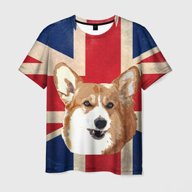 Мужская футболка 3D с принтом Королевский корги в Курске, 100% полиэфир | прямой крой, круглый вырез горловины, длина до линии бедер | Тематика изображения на принте: англия | великобритания | вельш корги | корги | корги пемброк | королева | пемброк | собака | флаг