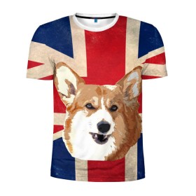 Мужская футболка 3D спортивная с принтом Королевский корги в Курске, 100% полиэстер с улучшенными характеристиками | приталенный силуэт, круглая горловина, широкие плечи, сужается к линии бедра | Тематика изображения на принте: англия | великобритания | вельш корги | корги | корги пемброк | королева | пемброк | собака | флаг