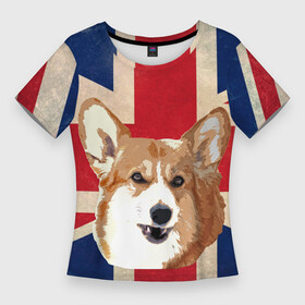 Женская футболка 3D Slim с принтом Королевский корги в Курске,  |  | англия | великобритания | вельш корги | корги | корги пемброк | королева | пемброк | собака | флаг