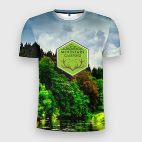 Мужская футболка 3D спортивная с принтом Mountain Camping в Курске, 100% полиэстер с улучшенными характеристиками | приталенный силуэт, круглая горловина, широкие плечи, сужается к линии бедра | mountain | возвышение | возвышенность | гора | горка | горы | лес | природа | склон | туман | холм