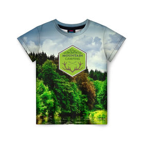 Детская футболка 3D с принтом Mountain Camping в Курске, 100% гипоаллергенный полиэфир | прямой крой, круглый вырез горловины, длина до линии бедер, чуть спущенное плечо, ткань немного тянется | mountain | возвышение | возвышенность | гора | горка | горы | лес | природа | склон | туман | холм