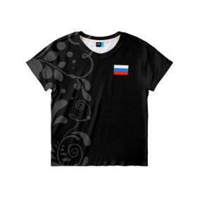 Детская футболка 3D с принтом Russia - Black collection в Курске, 100% гипоаллергенный полиэфир | прямой крой, круглый вырез горловины, длина до линии бедер, чуть спущенное плечо, ткань немного тянется | 0x000000123 | black collection | russia | россия