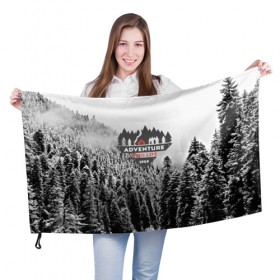 Флаг 3D с принтом Приключение(Wild life) в Курске, 100% полиэстер | плотность ткани — 95 г/м2, размер — 67 х 109 см. Принт наносится с одной стороны | mountain | возвышение | возвышенность | гора | горка | горы | лес | природа | склон | туман | холм