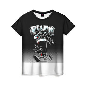 Женская футболка 3D с принтом Заяц в стакане Blink-182 в Курске, 100% полиэфир ( синтетическое хлопкоподобное полотно) | прямой крой, круглый вырез горловины, длина до линии бедер | Тематика изображения на принте: blink | альтернативный рок | блинк | группа | марк хоппус | музыка | мэтт скиба | надпись | панк | панк рок | песни | поп панк | рок | скейт панк | смайл | смайлик | трэвис баркер