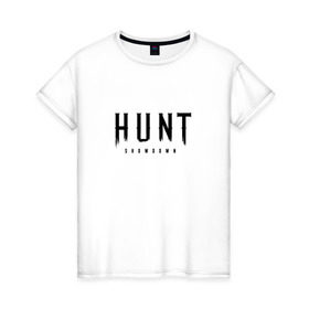 Женская футболка хлопок с принтом Hunt: Showdown Black Logo в Курске, 100% хлопок | прямой крой, круглый вырез горловины, длина до линии бедер, слегка спущенное плечо | crytek | game | hunt | hunt: showdown | hunter | monsters | showdown | игра | крайтек | охота | столкновение