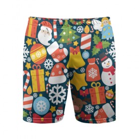Мужские шорты 3D спортивные с принтом Новогодний набор в Курске,  |  | new year | елка | новый год | подарок | снеговик | снежинка