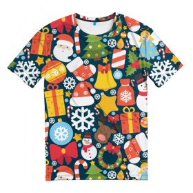 Мужская футболка 3D с принтом Новогодний набор в Курске, 100% полиэфир | прямой крой, круглый вырез горловины, длина до линии бедер | new year | елка | новый год | подарок | снеговик | снежинка