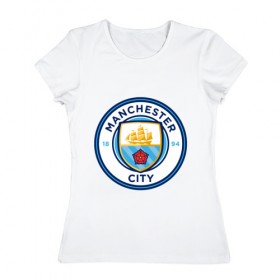 Женская футболка хлопок с принтом Manchester City в Курске, 100% хлопок | прямой крой, круглый вырез горловины, длина до линии бедер, слегка спущенное плечо | citi | city | manchester | siti | англия | болельщик | горожане | гостевая | манчестер | сити | фанат | форма | футбольная