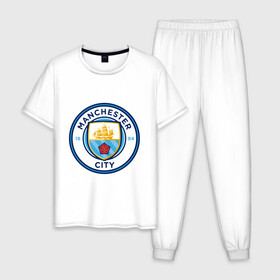 Мужская пижама хлопок с принтом Manchester City в Курске, 100% хлопок | брюки и футболка прямого кроя, без карманов, на брюках мягкая резинка на поясе и по низу штанин
 | Тематика изображения на принте: citi | city | manchester | siti | англия | болельщик | горожане | гостевая | манчестер | сити | фанат | форма | футбольная