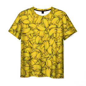 Мужская футболка 3D с принтом Бананы в Курске, 100% полиэфир | прямой крой, круглый вырез горловины, длина до линии бедер | banana | vegan | банан | веган | желтый | паттерн | текстура | фрукт