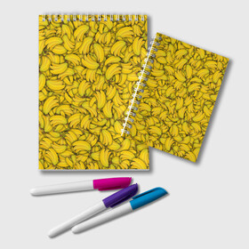 Блокнот с принтом Бананы в Курске, 100% бумага | 48 листов, плотность листов — 60 г/м2, плотность картонной обложки — 250 г/м2. Листы скреплены удобной пружинной спиралью. Цвет линий — светло-серый
 | Тематика изображения на принте: banana | vegan | банан | веган | желтый | паттерн | текстура | фрукт