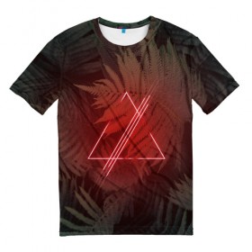 Мужская футболка 3D с принтом Neon light в Курске, 100% полиэфир | прямой крой, круглый вырез горловины, длина до линии бедер | неон | папоротник | треугольник