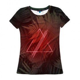 Женская футболка 3D с принтом Neon light в Курске, 100% полиэфир ( синтетическое хлопкоподобное полотно) | прямой крой, круглый вырез горловины, длина до линии бедер | неон | папоротник | треугольник