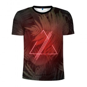 Мужская футболка 3D спортивная с принтом Neon light в Курске, 100% полиэстер с улучшенными характеристиками | приталенный силуэт, круглая горловина, широкие плечи, сужается к линии бедра | неон | папоротник | треугольник