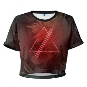 Женская футболка 3D укороченная с принтом Neon light в Курске, 100% полиэстер | круглая горловина, длина футболки до линии талии, рукава с отворотами | неон | папоротник | треугольник
