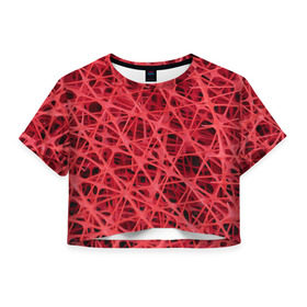 Женская футболка 3D укороченная с принтом Сетка в Курске, 100% полиэстер | круглая горловина, длина футболки до линии талии, рукава с отворотами | красный | модные | пластик | сети | сетка | текстура | цвет