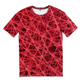 Мужская футболка 3D с принтом Сетка в Курске, 100% полиэфир | прямой крой, круглый вырез горловины, длина до линии бедер | красный | модные | пластик | сети | сетка | текстура | цвет