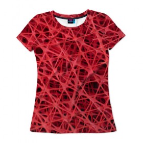 Женская футболка 3D с принтом Сетка в Курске, 100% полиэфир ( синтетическое хлопкоподобное полотно) | прямой крой, круглый вырез горловины, длина до линии бедер | красный | модные | пластик | сети | сетка | текстура | цвет