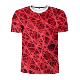 Мужская футболка 3D спортивная с принтом Сетка в Курске, 100% полиэстер с улучшенными характеристиками | приталенный силуэт, круглая горловина, широкие плечи, сужается к линии бедра | красный | модные | пластик | сети | сетка | текстура | цвет