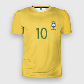 Мужская футболка 3D спортивная с принтом Неймар Форма Домашняя 17/18 в Курске, 100% полиэстер с улучшенными характеристиками | приталенный силуэт, круглая горловина, широкие плечи, сужается к линии бедра | brazil | jr | neymar | бразилия | неймар | нэймар | по футболу | сборная бразилии | футбольная форма