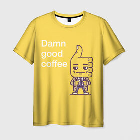 Мужская футболка 3D с принтом Чертовски хороший кофе в Курске, 100% полиэфир | прямой крой, круглый вырез горловины, длина до линии бедер | Тематика изображения на принте: fbi | fагент купер | twin peaks | лайк | лойс | луцк | палец вверх | смайлик | твин пикс | человечек