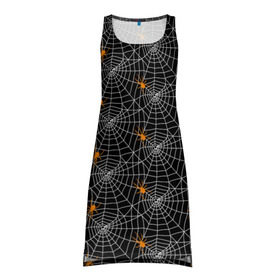 Платье-майка 3D с принтом Паутина в Курске, 100% полиэстер | полуприлегающий силуэт, широкие бретели, круглый вырез горловины, удлиненный подол сзади. | gothic | halloween | spider | паук | паутина | хэллоуин
