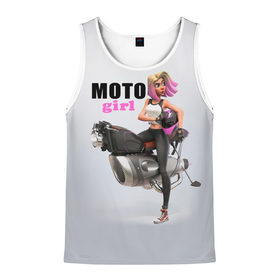Мужская майка 3D с принтом Moto Girl в Курске, 100% полиэстер | круглая горловина, приталенный силуэт, длина до линии бедра. Пройма и горловина окантованы тонкой бейкой | girl | moto | motorcycle | аниме | байк | байкер | девушка | мото | мотоцикл