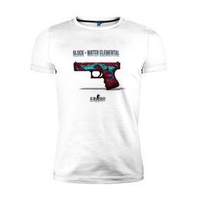 Мужская футболка премиум с принтом Glock - Water Elemental в Курске, 92% хлопок, 8% лайкра | приталенный силуэт, круглый вырез ворота, длина до линии бедра, короткий рукав | cs go | global offensive | глок | каэс | контр страйк | контра | кс | оружие | пистолет | скин