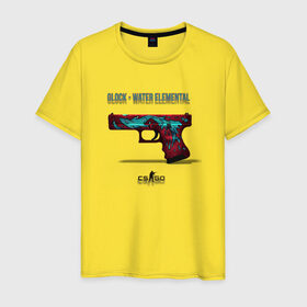 Мужская футболка хлопок с принтом Glock - Water Elemental в Курске, 100% хлопок | прямой крой, круглый вырез горловины, длина до линии бедер, слегка спущенное плечо. | cs go | global offensive | глок | каэс | контр страйк | контра | кс | оружие | пистолет | скин