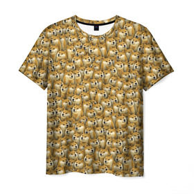 Мужская футболка 3D с принтом Собачки Doge в Курске, 100% полиэфир | прямой крой, круглый вырез горловины, длина до линии бедер | doge | meme | доги | желтый | мем | паттерн | пёс | собака | текстура