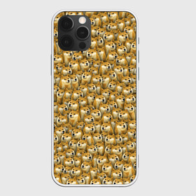 Чехол для iPhone 12 Pro с принтом Собачки Doge в Курске, силикон | область печати: задняя сторона чехла, без боковых панелей | Тематика изображения на принте: doge | meme | доги | желтый | мем | паттерн | пёс | собака | текстура
