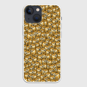 Чехол для iPhone 13 mini с принтом Собачки Doge в Курске,  |  | Тематика изображения на принте: doge | meme | доги | желтый | мем | паттерн | пёс | собака | текстура