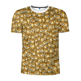 Мужская футболка 3D спортивная с принтом Собачки Doge в Курске, 100% полиэстер с улучшенными характеристиками | приталенный силуэт, круглая горловина, широкие плечи, сужается к линии бедра | doge | meme | доги | желтый | мем | паттерн | пёс | собака | текстура