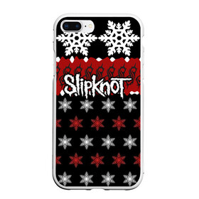 Чехол для iPhone 7Plus/8 Plus матовый с принтом Праздничный Slipknot в Курске, Силикон | Область печати: задняя сторона чехла, без боковых панелей | slipknot | альтернативный метал | андерс | грув метал | колсефни | кори | красный | метал | музыка | новогодний | новый год | ню метал | рождество | рок | слипкнот | снежинки | тейлор