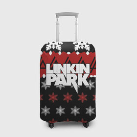 Чехол для чемодана 3D с принтом Праздничный Linkin Park в Курске, 86% полиэфир, 14% спандекс | двустороннее нанесение принта, прорези для ручек и колес | b | chester | linkin park | альтернативный метал | альтернативный рок | беннингтон | группа | знак | красный | линкин парк | музыкант | надпись | новогодний | новый год | ню метал | певец | праздник | рождество