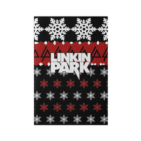 Обложка для паспорта матовая кожа с принтом Праздничный Linkin Park в Курске, натуральная матовая кожа | размер 19,3 х 13,7 см; прозрачные пластиковые крепления | Тематика изображения на принте: b | chester | linkin park | альтернативный метал | альтернативный рок | беннингтон | группа | знак | красный | линкин парк | музыкант | надпись | новогодний | новый год | ню метал | певец | праздник | рождество
