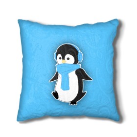 Подушка 3D с принтом Penguin blue в Курске, наволочка – 100% полиэстер, наполнитель – холлофайбер (легкий наполнитель, не вызывает аллергию). | состоит из подушки и наволочки. Наволочка на молнии, легко снимается для стирки | blue | cartoon | penguin | милый | мультик | мультфильм | пингвин | рисунок