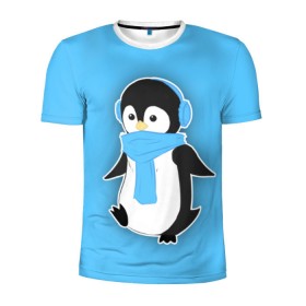 Мужская футболка 3D спортивная с принтом Penguin blue в Курске, 100% полиэстер с улучшенными характеристиками | приталенный силуэт, круглая горловина, широкие плечи, сужается к линии бедра | blue | cartoon | penguin | милый | мультик | мультфильм | пингвин | рисунок