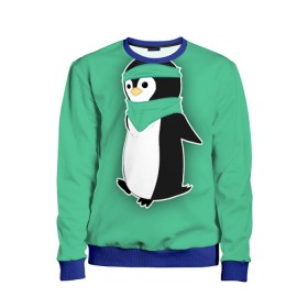 Детский свитшот 3D с принтом Penguin green в Курске, 100% полиэстер | свободная посадка, прямой крой, мягкая тканевая резинка на рукавах и понизу свитшота | Тематика изображения на принте: cartoon | green | penguin | зеленый | милый | мультик | мультфильм | пингвин | рисунок